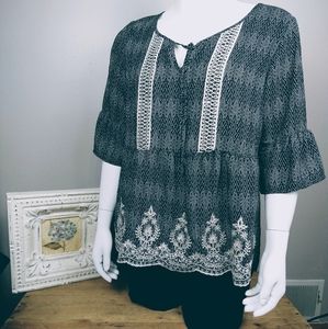 Maurices 3/4 sleeve top with embroidery details